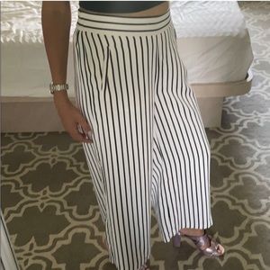 Eric Black White Striped Wide Leg Culotte Capri Pants